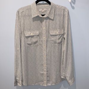 LOFT Patterned Button Down Blouse with Collar